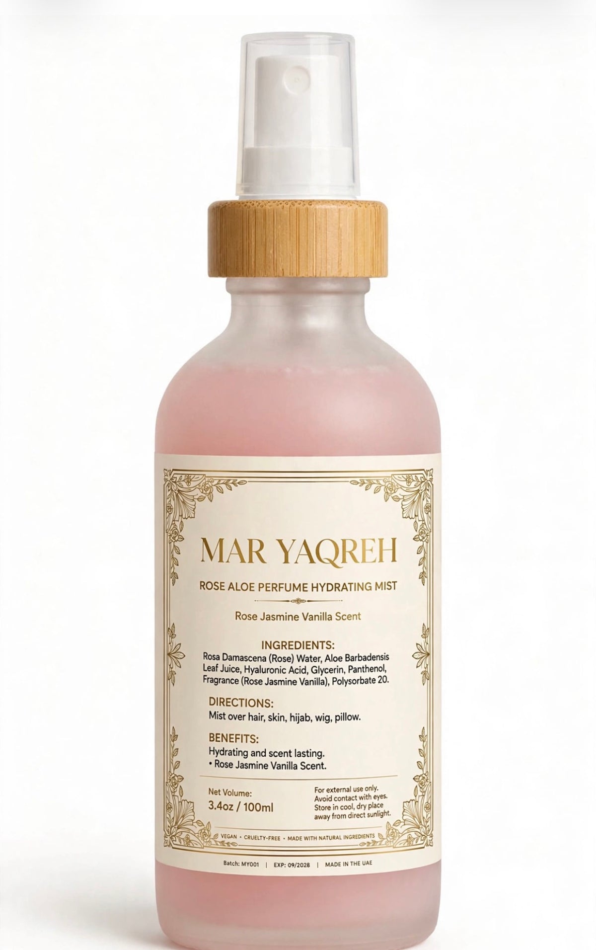 MAR YAQREH Rose Aloe Perfume Hydrating Mist with Hyaluronic Acid - Rose Jasmine Vanilla
